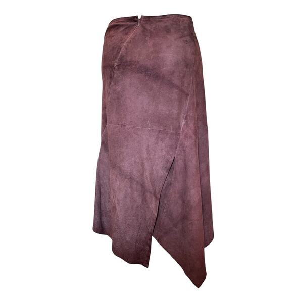 Sundance brown suede paneled asymmetrical midi skirt size 12 - Picture 6 of 12